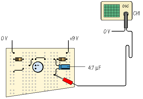 using the oscilloscope to monitor audio signals
click for next stage